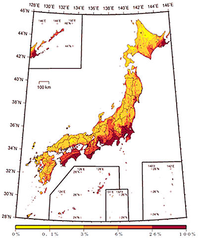 今後30年間に震度６弱以上の揺れに見舞われる確率